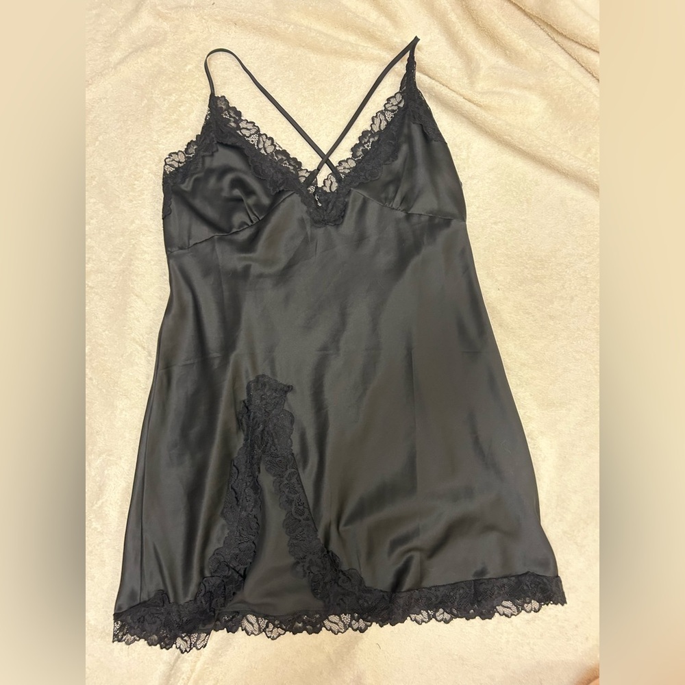 Sexy Lace Trim Satin Slip Dress